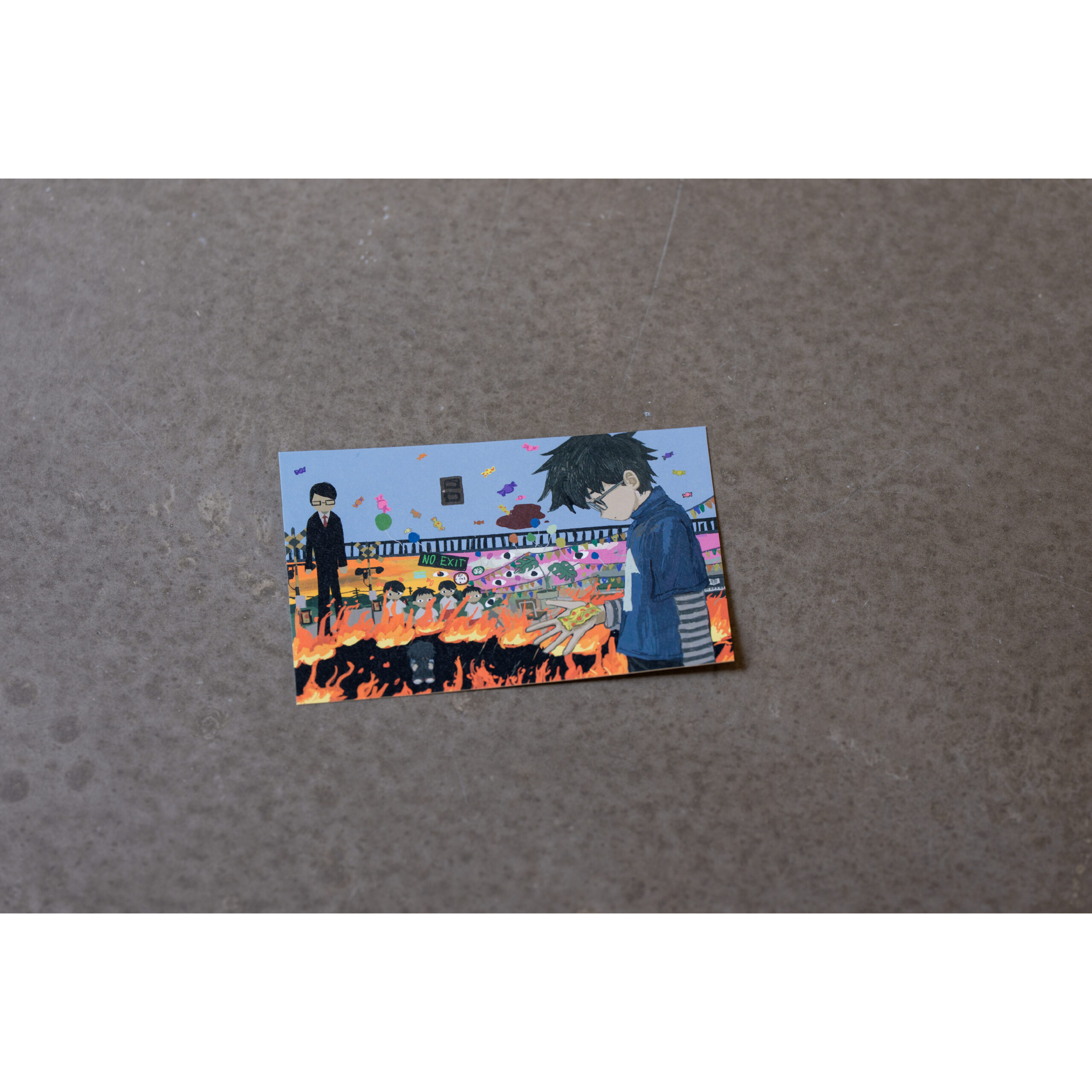 「非常口 逃げてみた」絵柄ポストカード